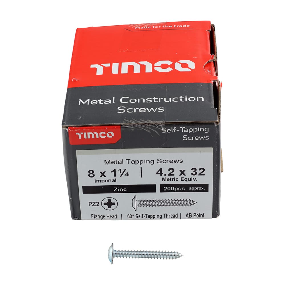 Timco Metal Tapping Screws - Pz - Flange - Self-Tapping - Zinc Box 200 08114CFAZS
