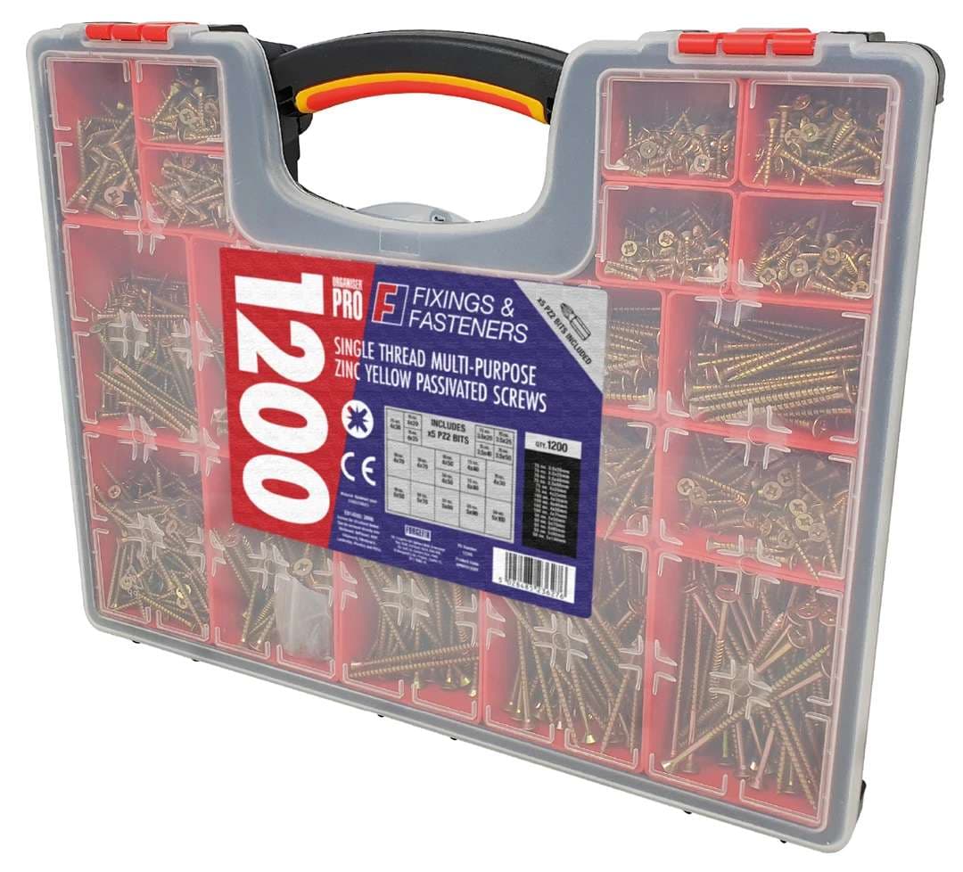 Fandf OPMPS1200Y Multi-Purpose Woodscrew - Organiser Pro 1200 Assorted (Kit Of 1200Pc)