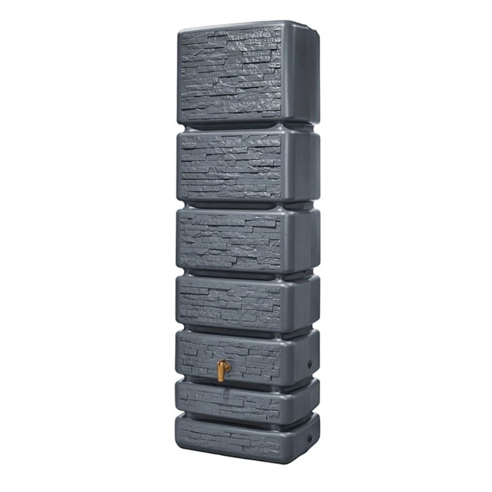 350L Slim Stone Decor Rainwater Wall Tank Charcoal Original Organics