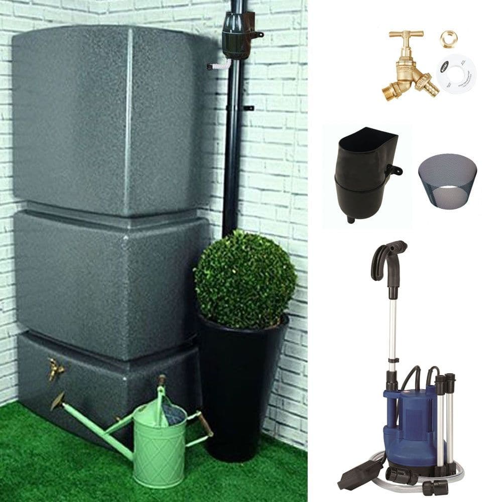800L Rainwater Harvesting System in Millstone Grit for Small (50 m2) to Medium (150 m2) Gardens Grey
