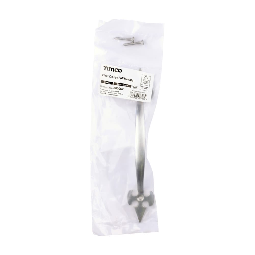 Timco Fleur De Lys Pull Handle - Satin Chrome Bag 1 200062