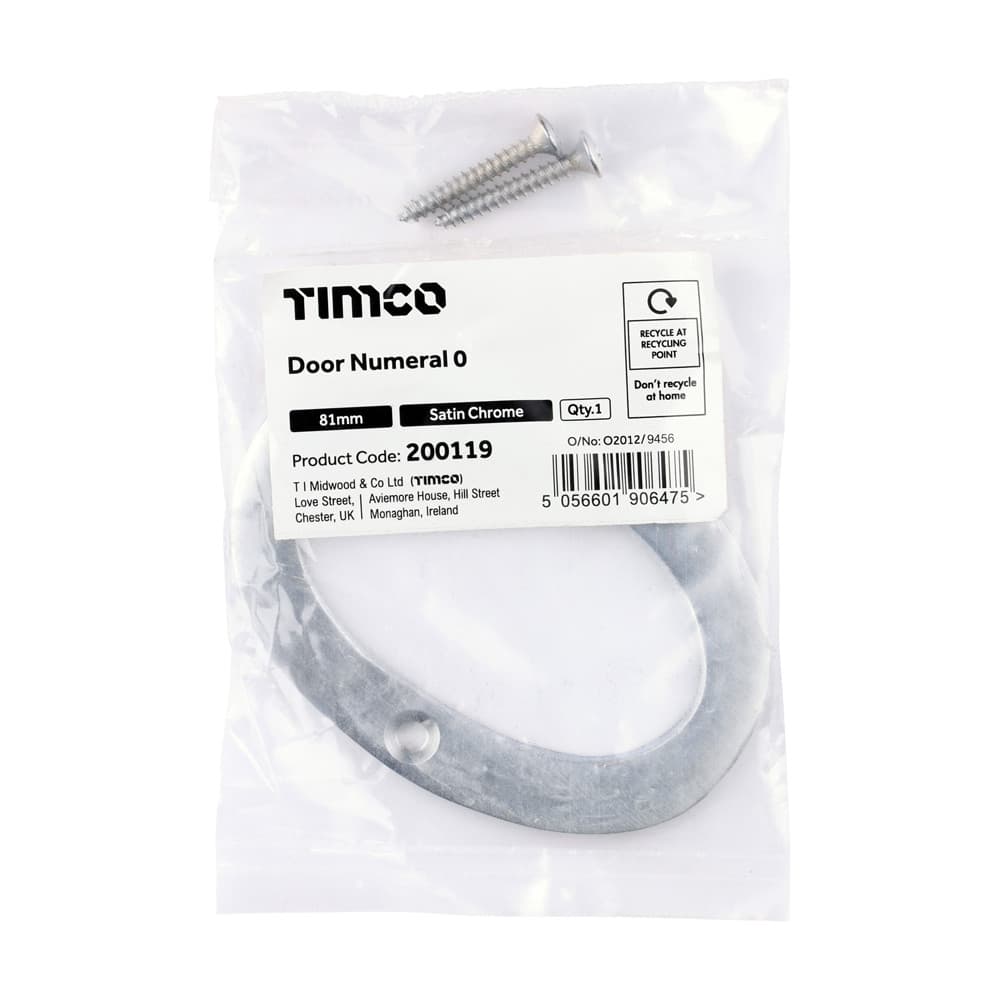 Timco Door Numeral 0 - Satin Chrome Bag 1 200119