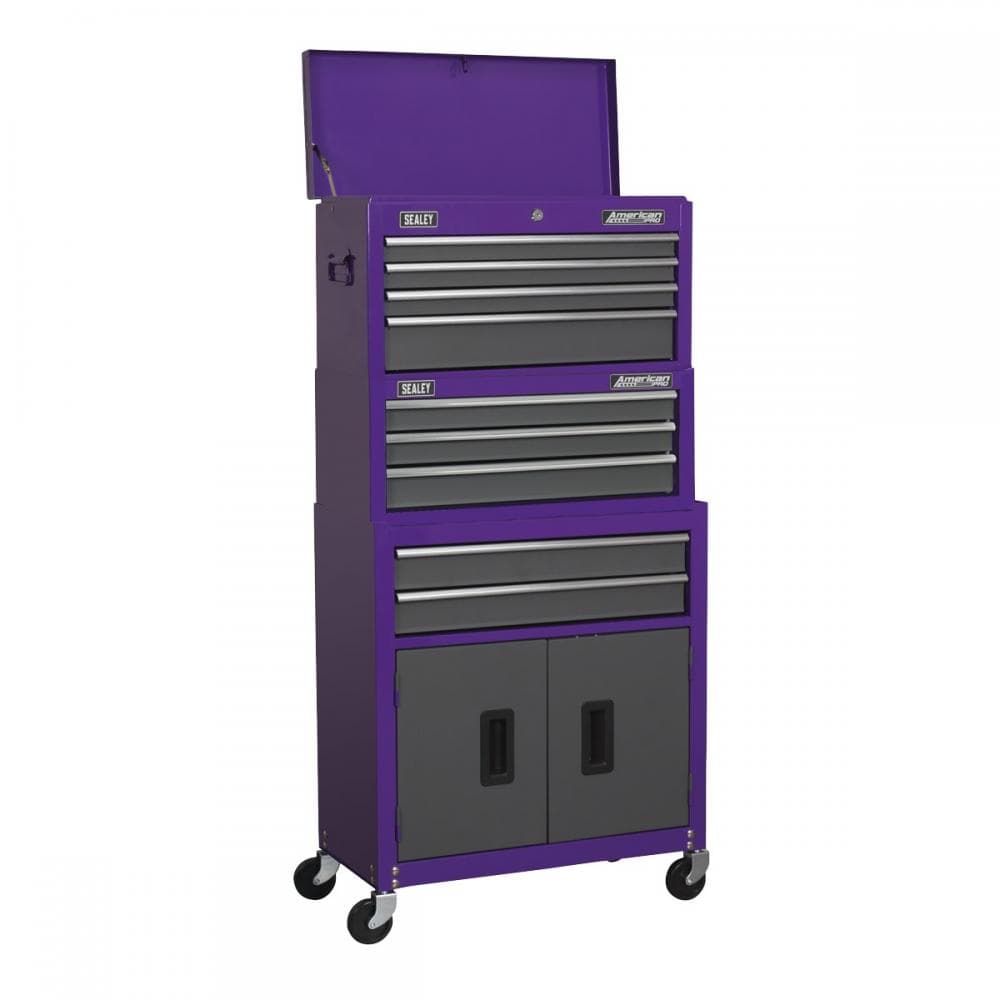 Sealey AP2200BBCPSTACK Topchest Mid-Box & Rollcab 9 Drawer Stack - Purple