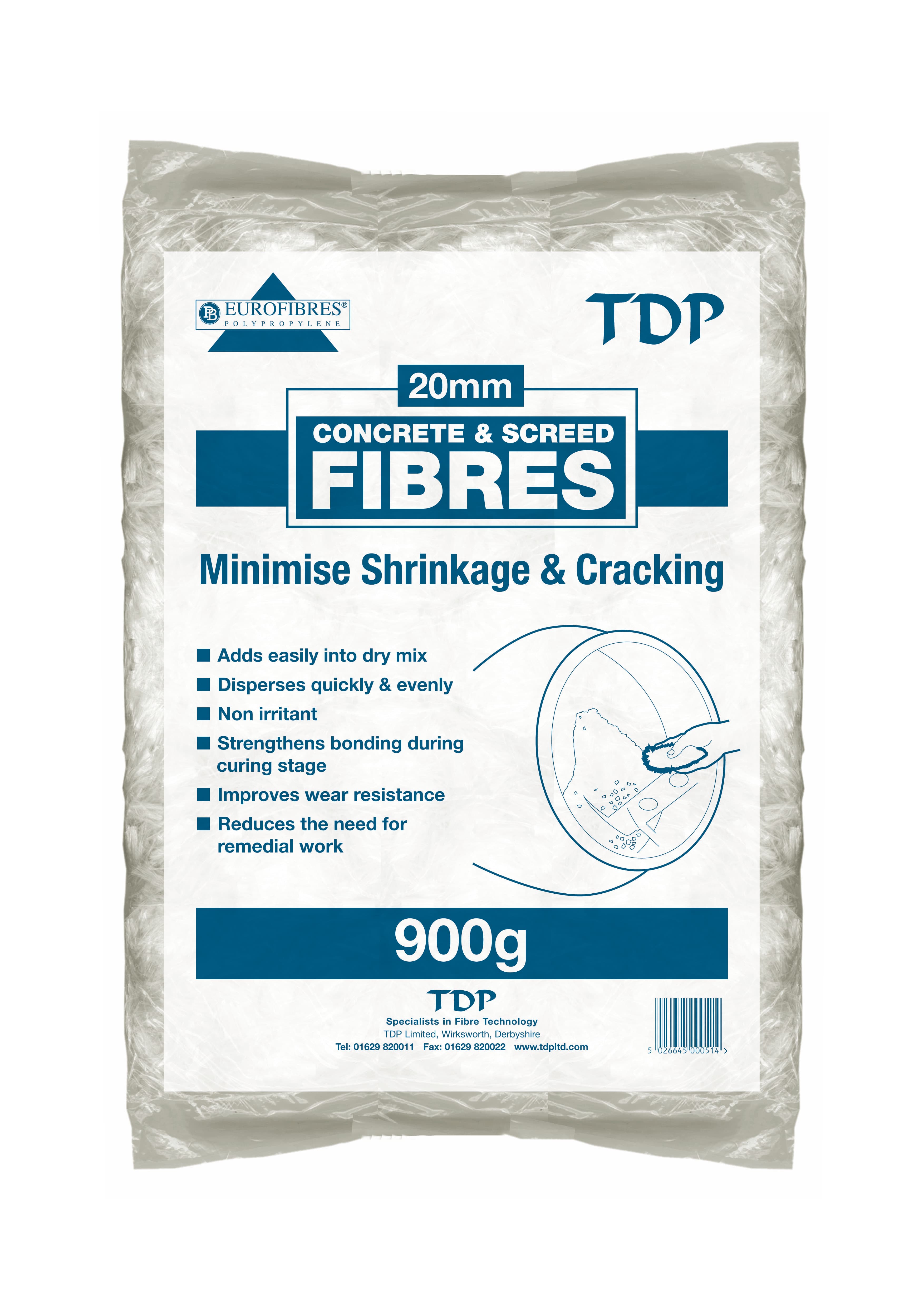 TDP 20mm Fibres for Screed and Concrete 900g