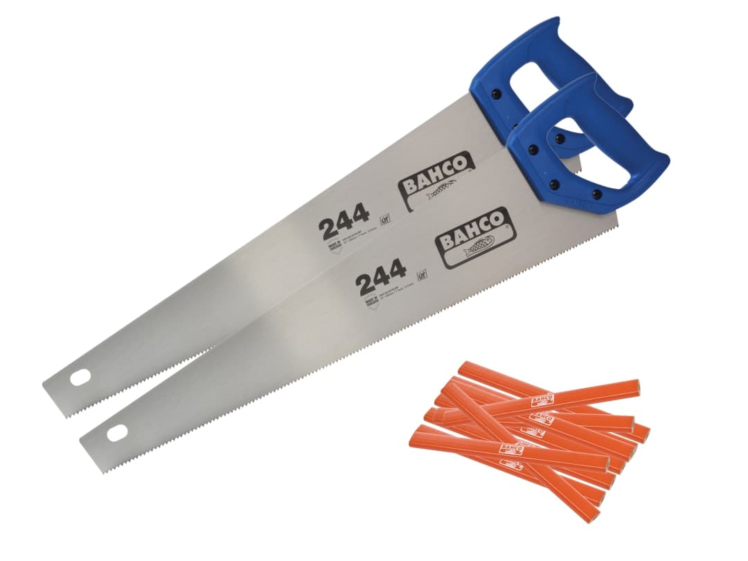 Bahco 2 x 244 Hardpoint Handsaw 550mm (22in) & Pack of 10 Pencils 244-22-2P-PHB