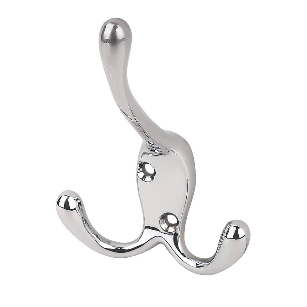 Polished Chrome Plated Three Prong Hat & Coat Hook - Wall/Door Mountable - Decohooks