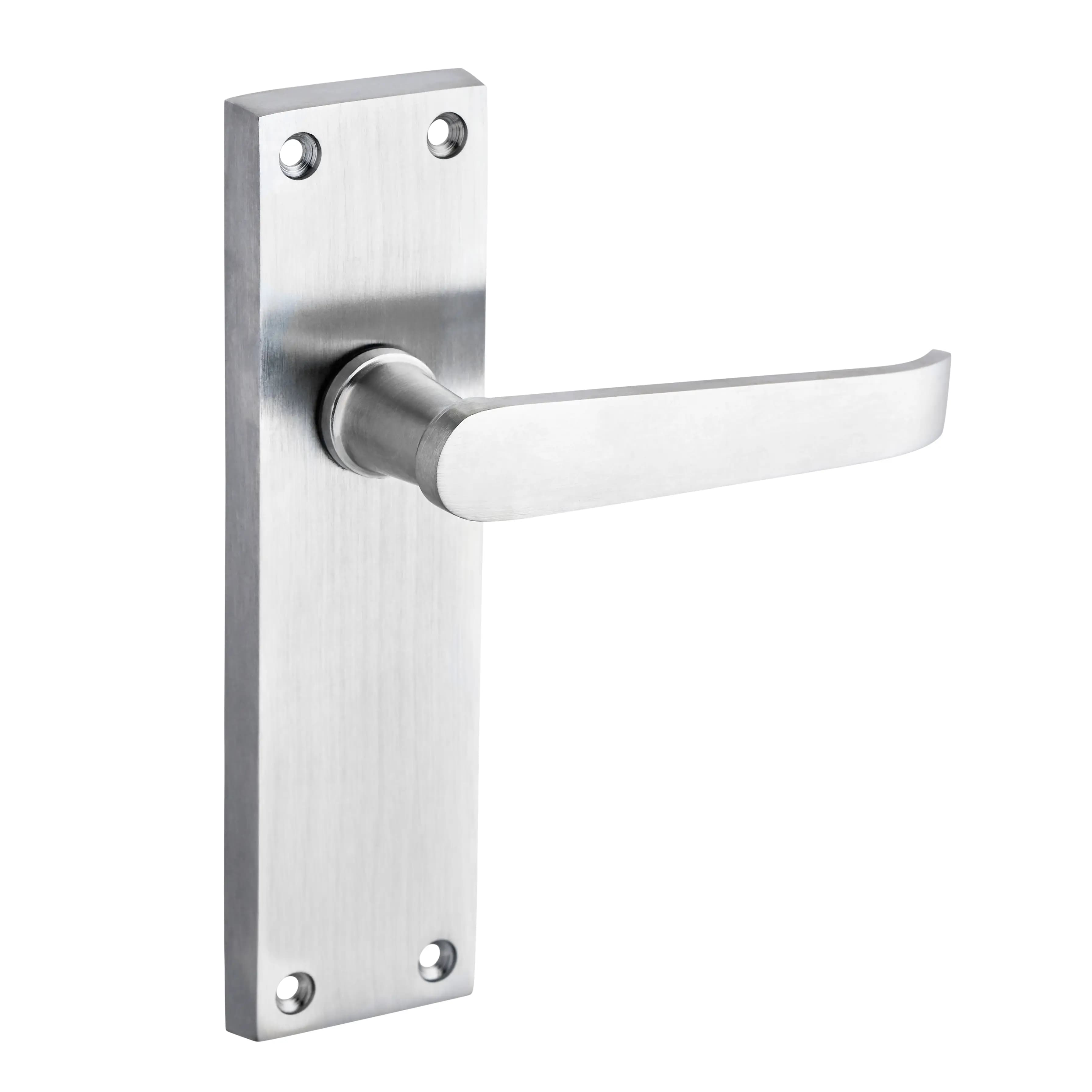 Satin Chrome Victorian Long Backplate Straight Lever Latch Door Handle - Pair - Designer Levers