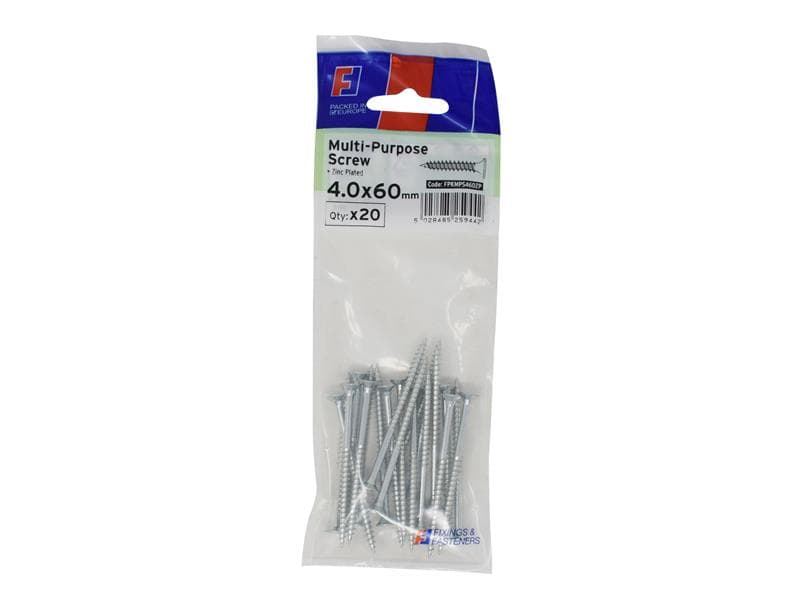 Forgefix FPKMPS460ZP Multi-Purpose Pozi Screw Csk St Zp 4.0 X 60Mm Forgepack 20