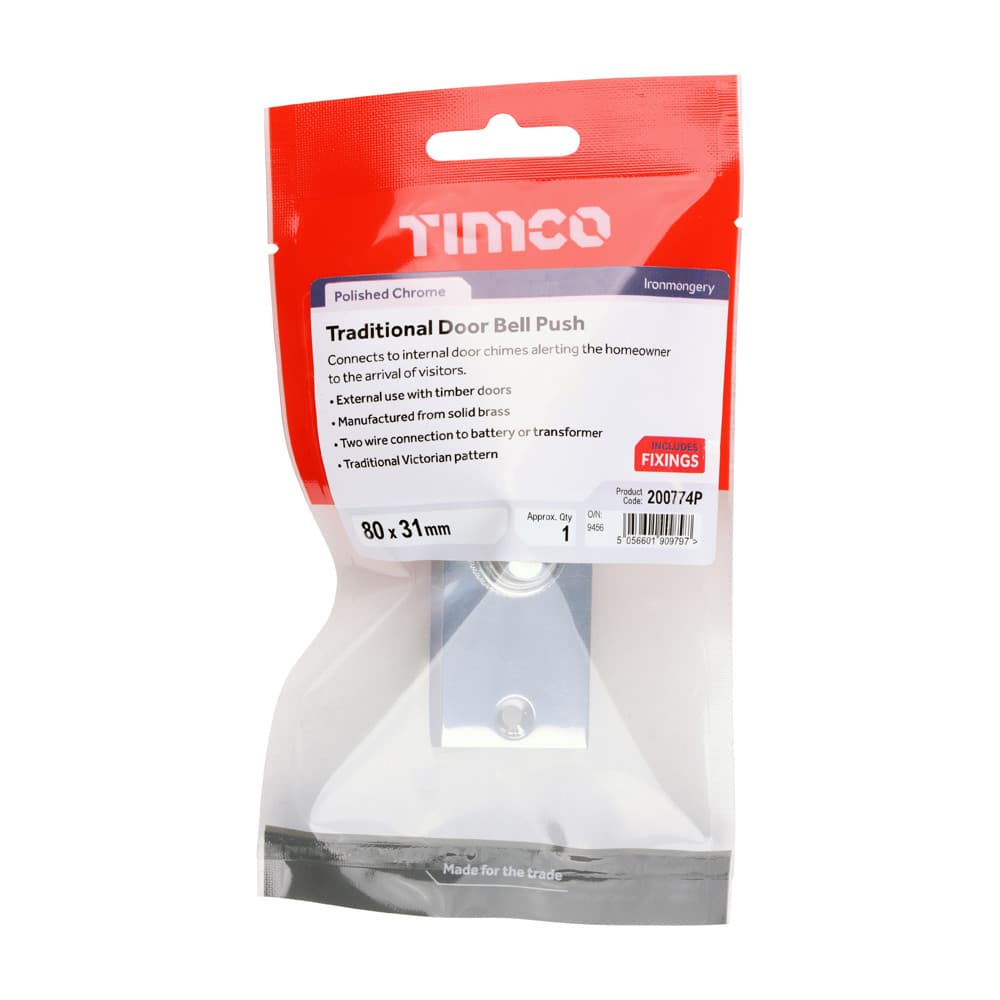 Timco Traditional Door Bell Push - Polished Chrome TIMpac 1 200774P