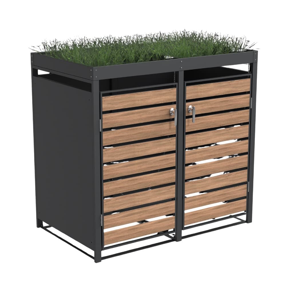 Ecoscape Double Bin Storage with Planter - Woodgrain & Charcoal