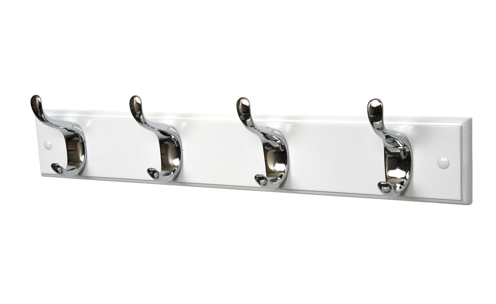 4 Heavy Duty Chrome Double Hat & Coat Hooks on Wooden White MDF Board - 400mm - Decorails