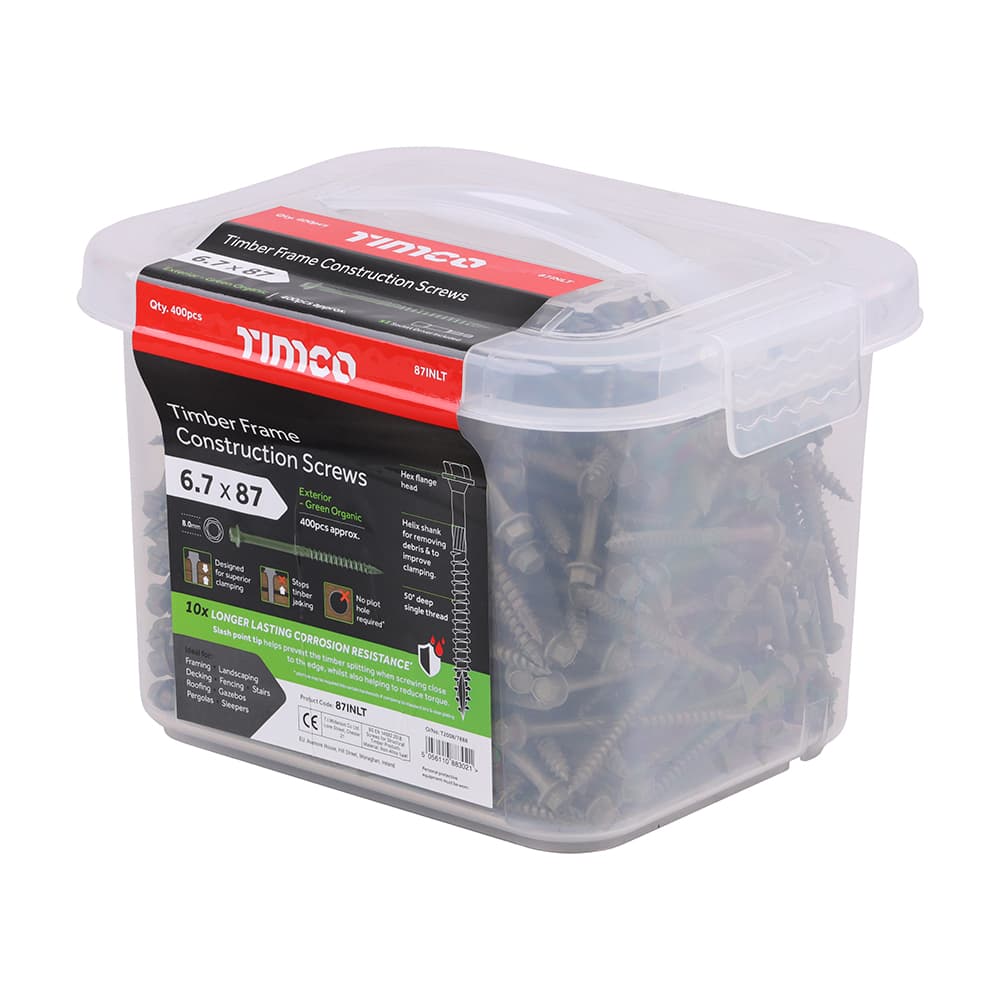 Timco Timber Frame Construction & Landscaping Screws - Hex - Exterior - Green Organic Tub 400 87INLT
