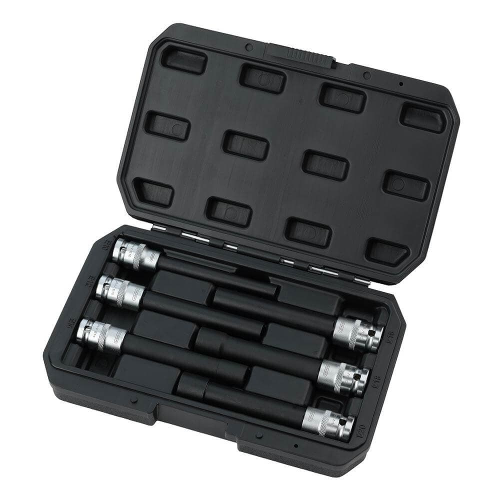 Draper Extra Long E-Type Sockets 1/2in Sq. Dr. (6 Piece) Pk 1 07125