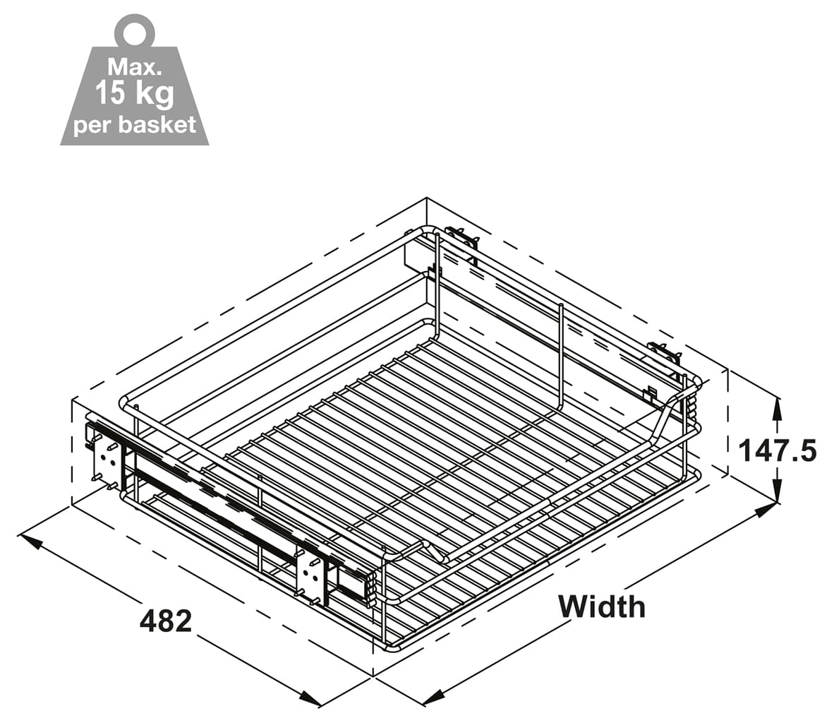 Hafele Pull Out Storage Basket 600mm Grey