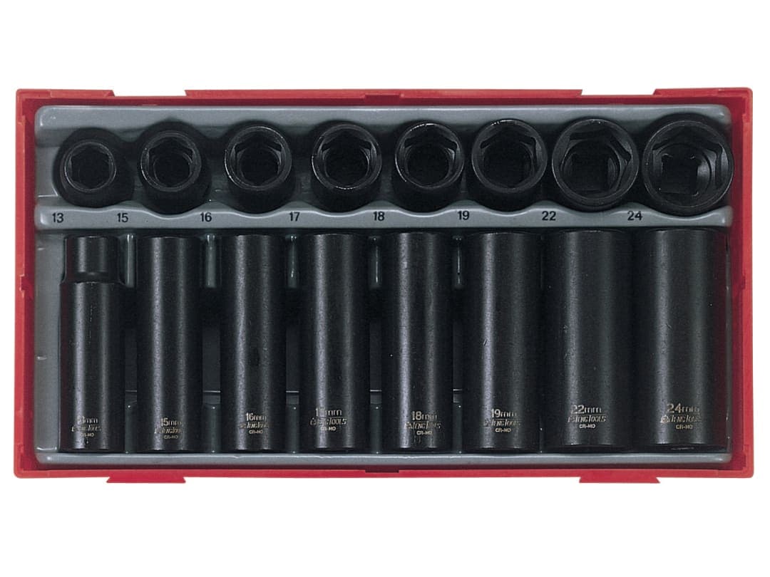 Teng TT9116 Regular/Deep Impact Socket Set, 16 Piece- 1/2in Drive TT9116