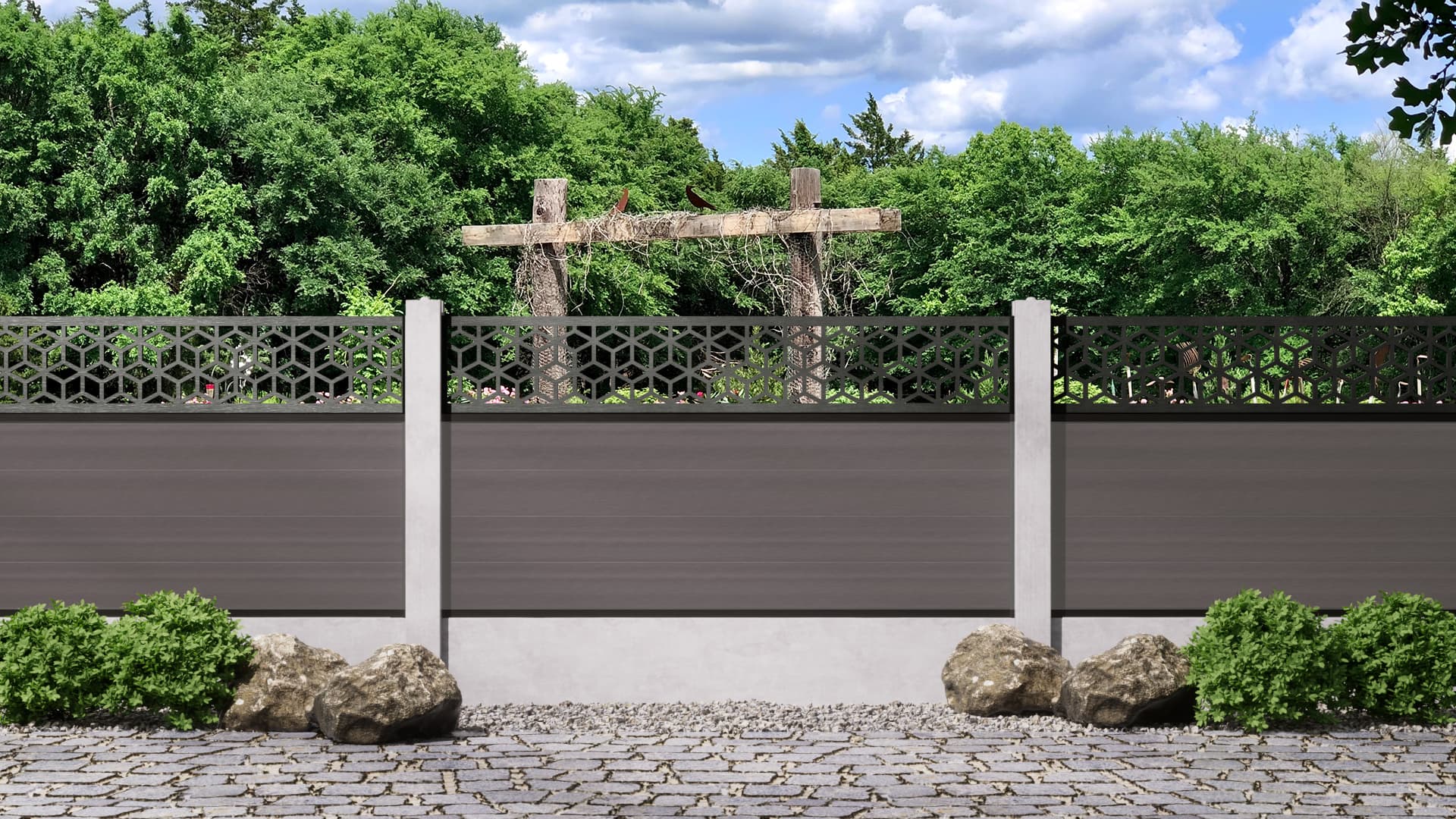 0.9m – Stone – Tokyo Decorative Panel With Fence