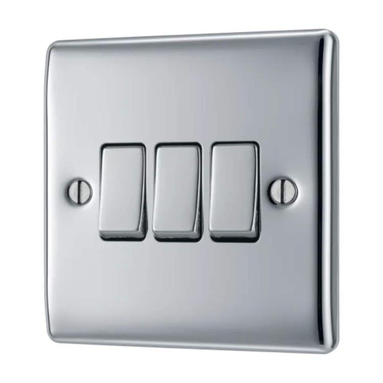 Triple Light Switch - 2 Way - Polished Chrome