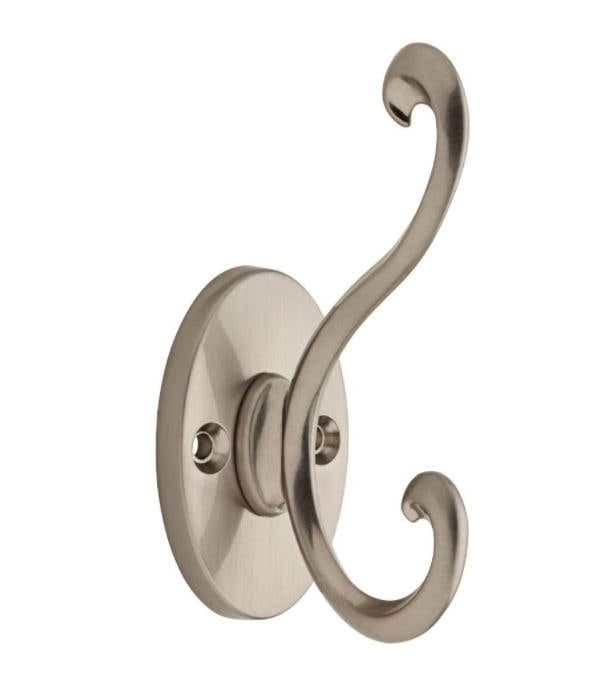 Scroll Design Double Hat & Coat Hook - 100mm - Satin Nickel - Wall/Door Mountable - Decohooks