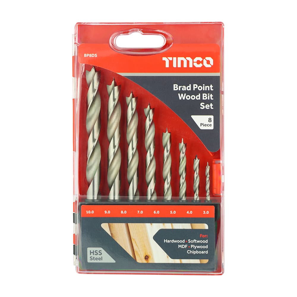 Timco Brad Point Wood Bit Set Case 8 BP8DS