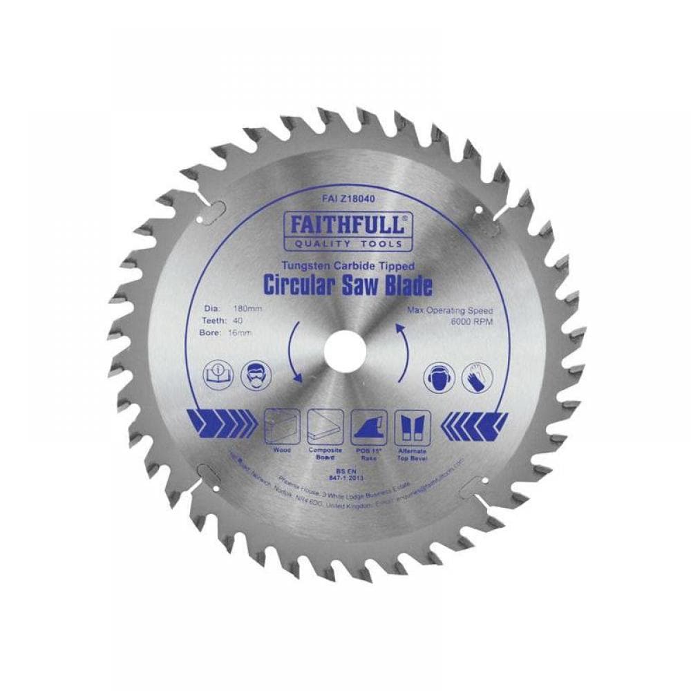 Faithfull FAIZ18040 Tct Circular Saw Blade 180 X 16Mm X 40T Pos
