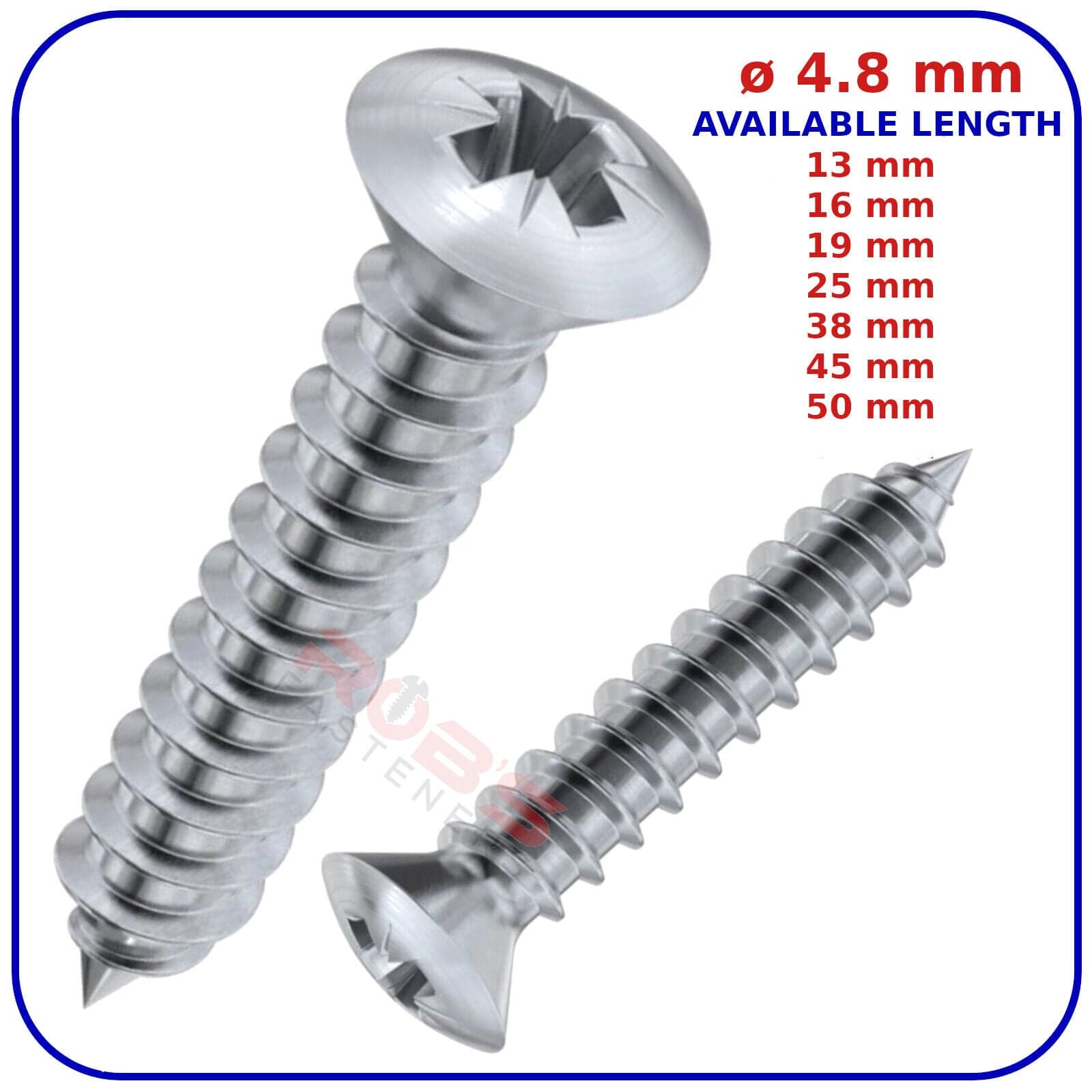 ø 4.8mm SELF TAPPING SCREWS RAISED COUNTERSUNK HEAD POZI ZINC PLATED