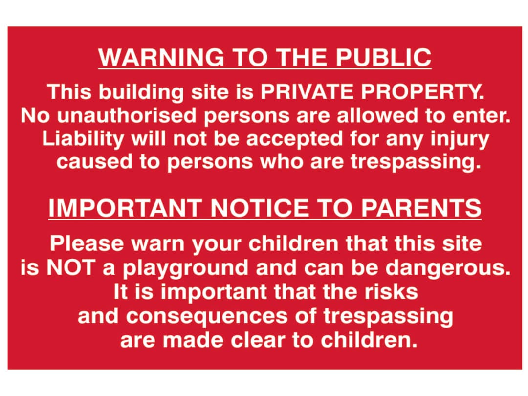 Scan Building Site Warning to Public & Parents - PVC Sign 600 x 400mm 4251
