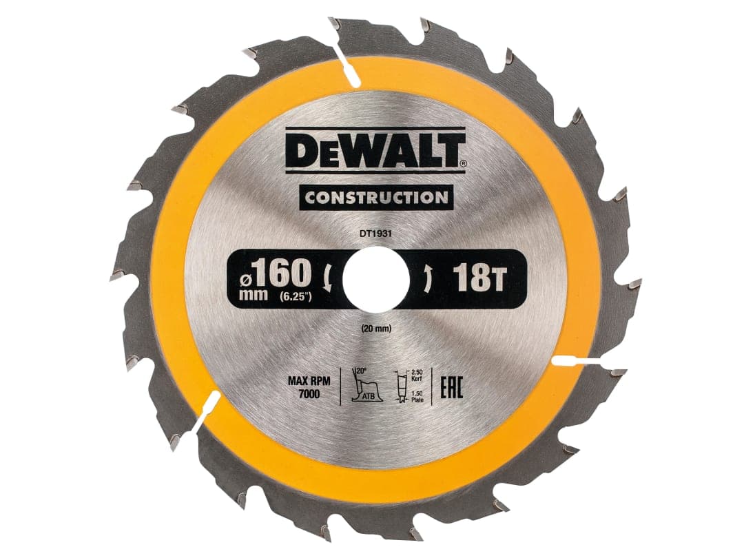 DEWALT Power Tools Portable Construction Circular Saw Blade 160 x 20mm x 18T DT1931-QZ