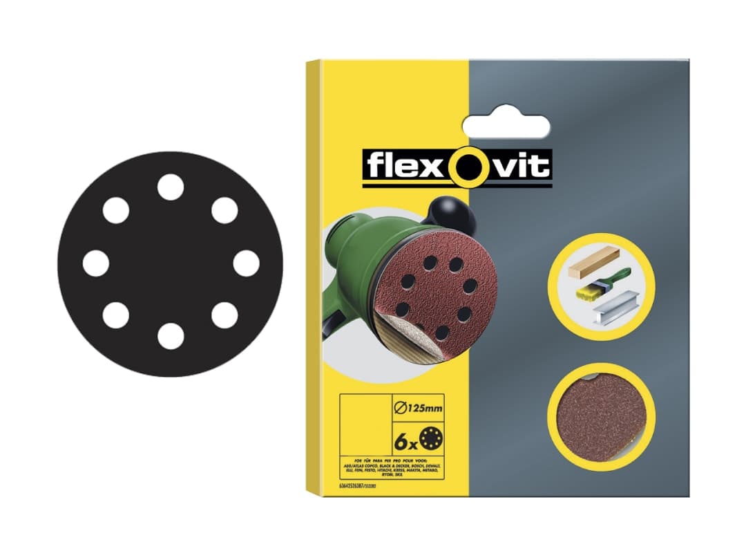 Flexovit Hook & Loop Sanding Disc 125mm Fine 120G (Pack 6) 78072764764