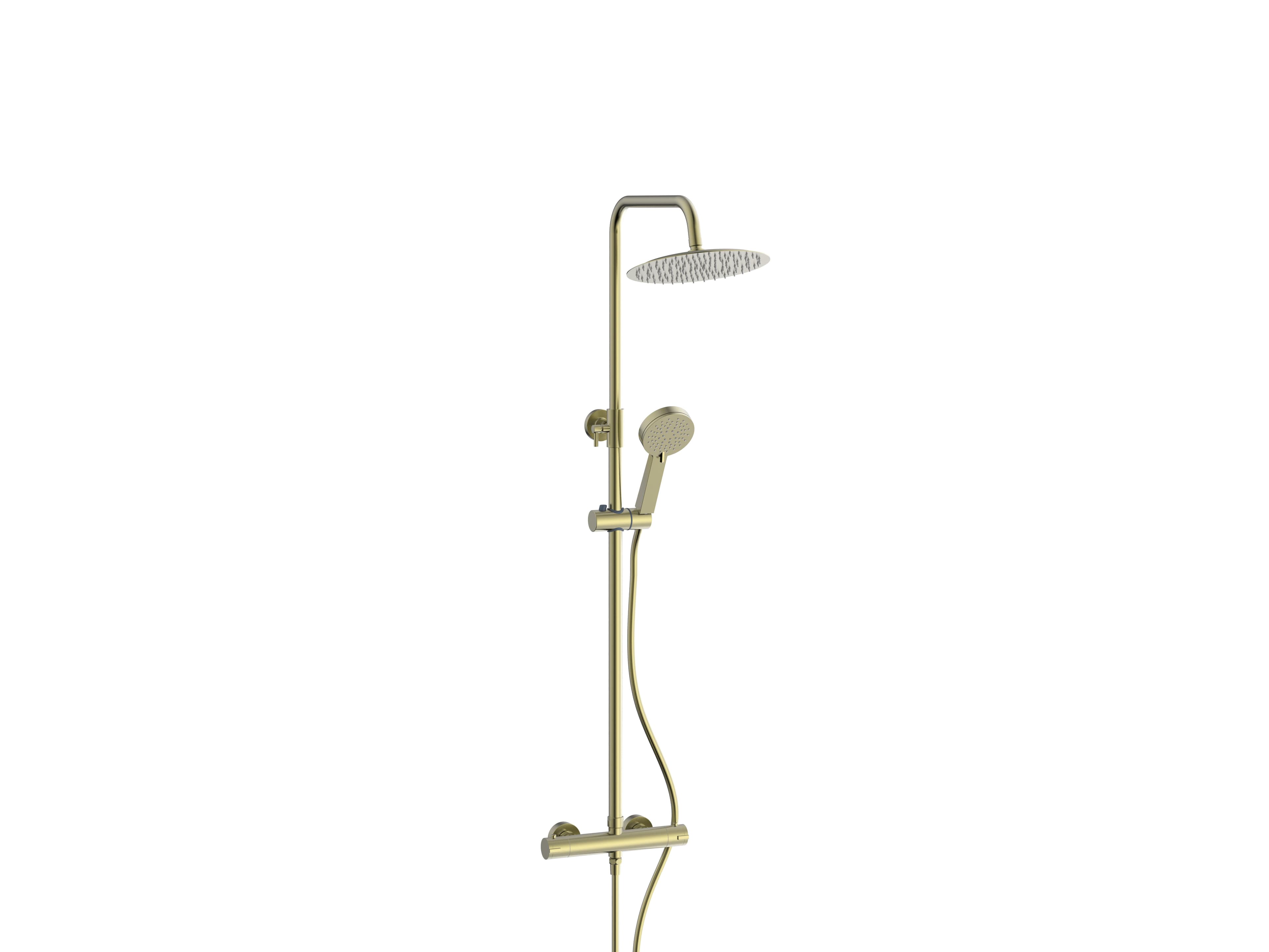 Teign Round Thermostatic Shower Mixer System - Brushed Brass