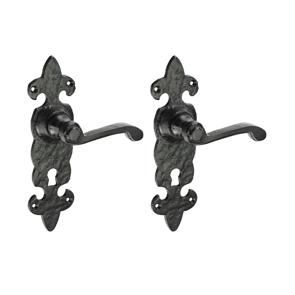 Timco Fleur De Lys Ornate Lever Lock Handles - Antique Black Box 1 200420