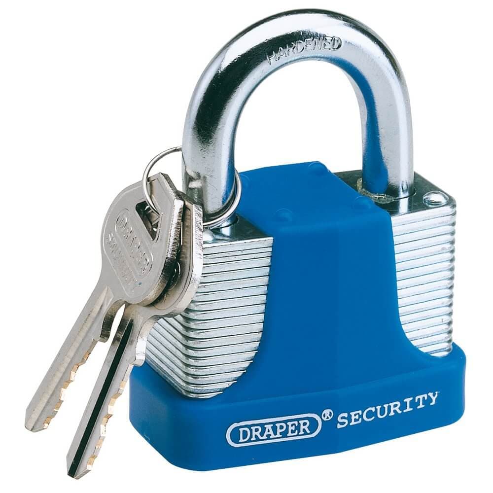 Draper 64183 Laminated Steel Padlock And 2 Keys With Hardened Steel Shackle And Bumper 65Mm each