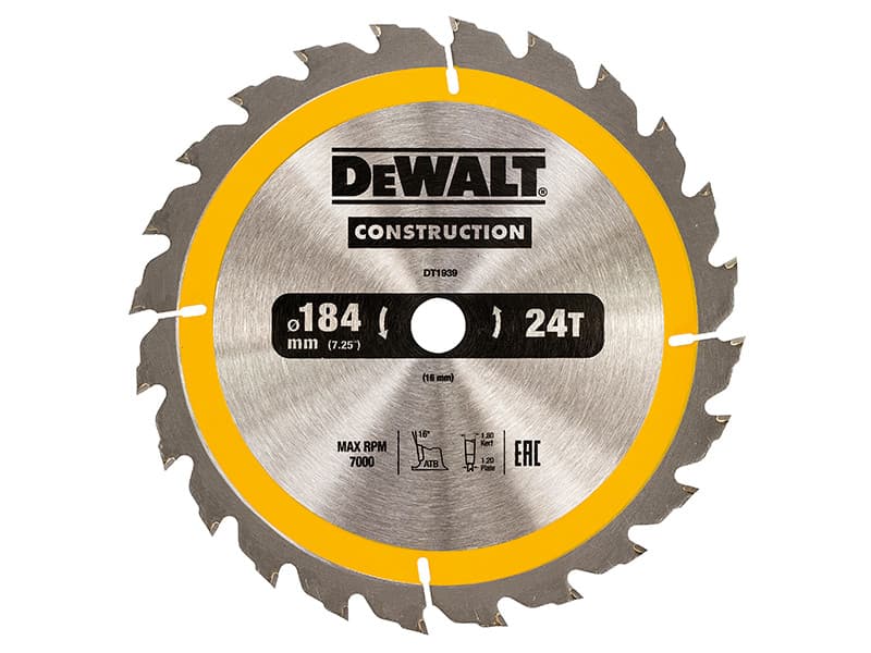 Dewalt DT1939-QZ Portable Construction Circular Saw Blade 184 X 16Mm X 24T