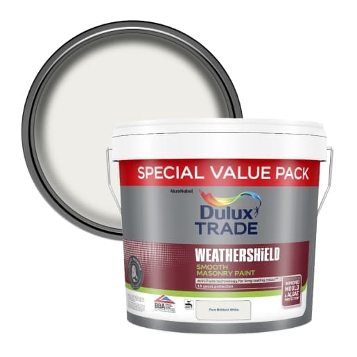 Dulux White Trade Weathershield Smooth Masonry Paint, 7.5L