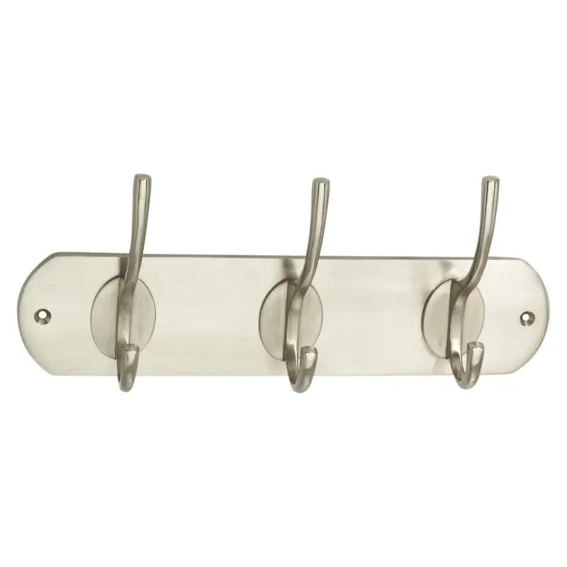 3 Oval Hat & Coat Hooks on Victorian Rail Satin Nickel - 275mm - Decorails