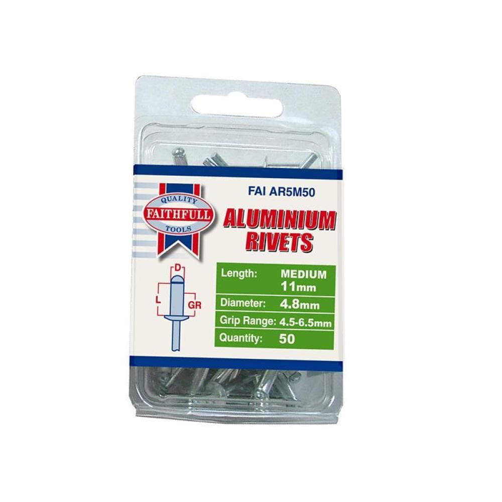 Faithfull Aluminium Rivets 4.8 X 11Mm Medium Pre-Pack Of 50