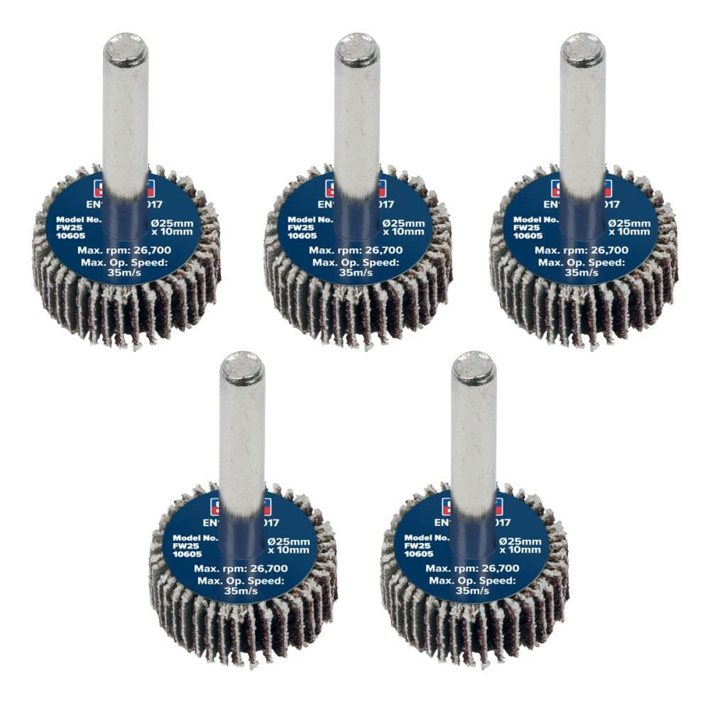 Sealey FW2510605 Abrasive Flap Wheel Ø25 X 10Mm Ø6Mm Shaft 60Grit - Pack Of 5