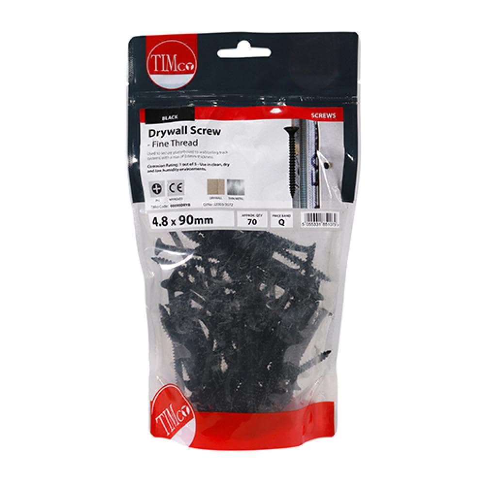 Timco 00090DRYB Drywall Screws - Fine Thread - Ph - Bugle - Black 4.8 X 90 TIMbag 70
