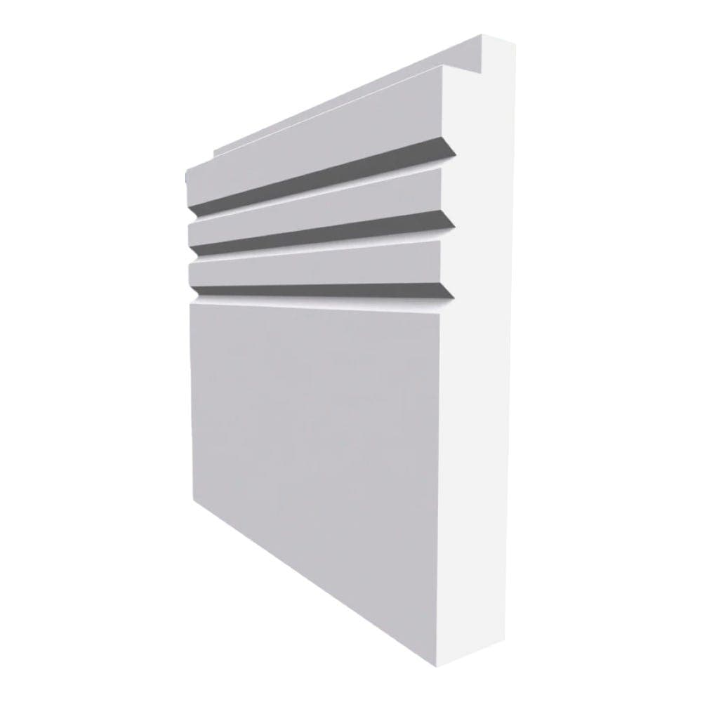 Single Step V Grooved 3 MDF Skirting Board White Primed 4200mm x 95mm x 18mm