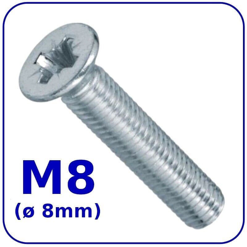 M8 MACHINE SCREWS COUNTERSUNK FLAT HEAD POZIDRIV ZINC PLATED DIN 965