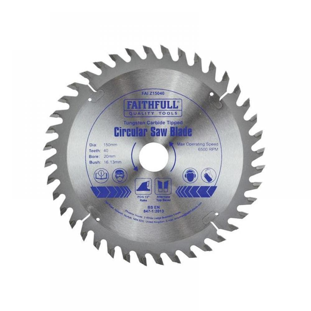 Faithfull FAIZ1504 Tct Circular Saw Blade 150 X 20Mm X 40T Pos
