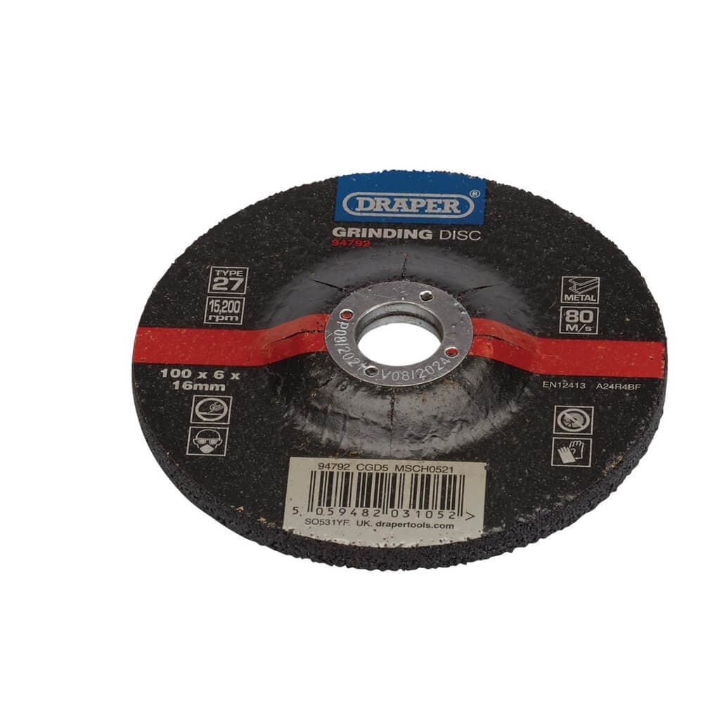 Draper 94792 Dpc Metal Grinding Disc 100 X 6 X 16Mm each 1