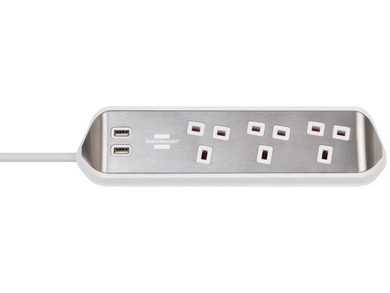 Brennenstuhl 1153593420 Estilo Corner Extension Lead 240V 3-Gang 13A White 2M