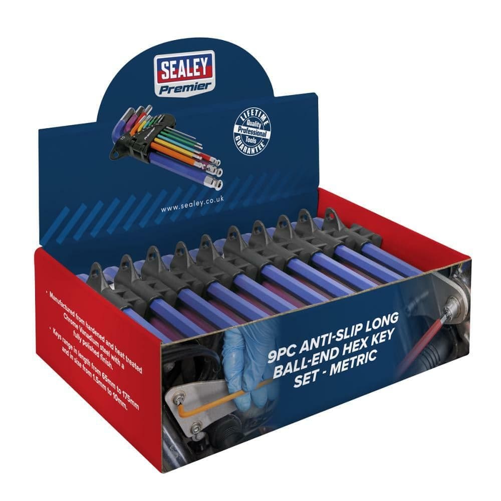 Sealey AK7190DB Ball-End Hex Key Set 9Pc Colour-Coded Long Metric - Display Box Of 10