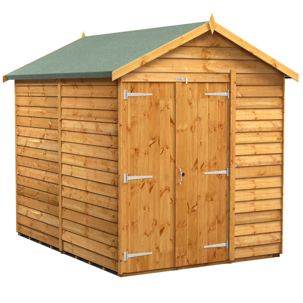 Powersheds 8 x 6 Power Overlap Apex Double Doors No Windows