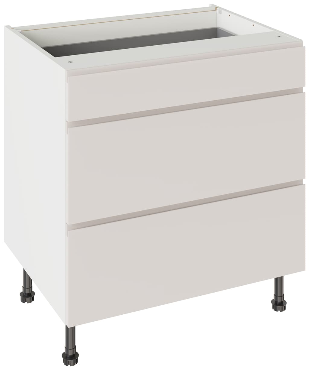 Kitchen Kit Flatpack Three Drawer Base Unit J-pull Ultra Matt Light Grey 800mm - FKKJ0707