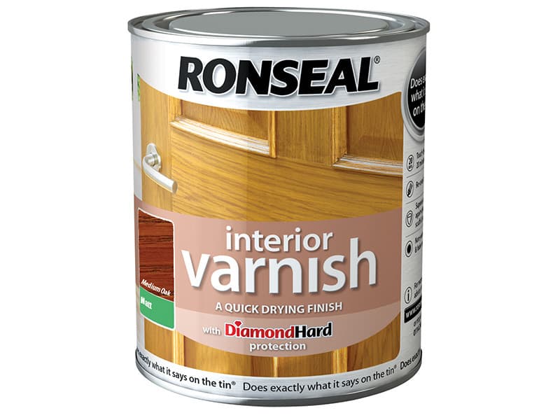Ronseal 36855 Interior Varnish Quick Dry Matt Medium Oak 250Ml