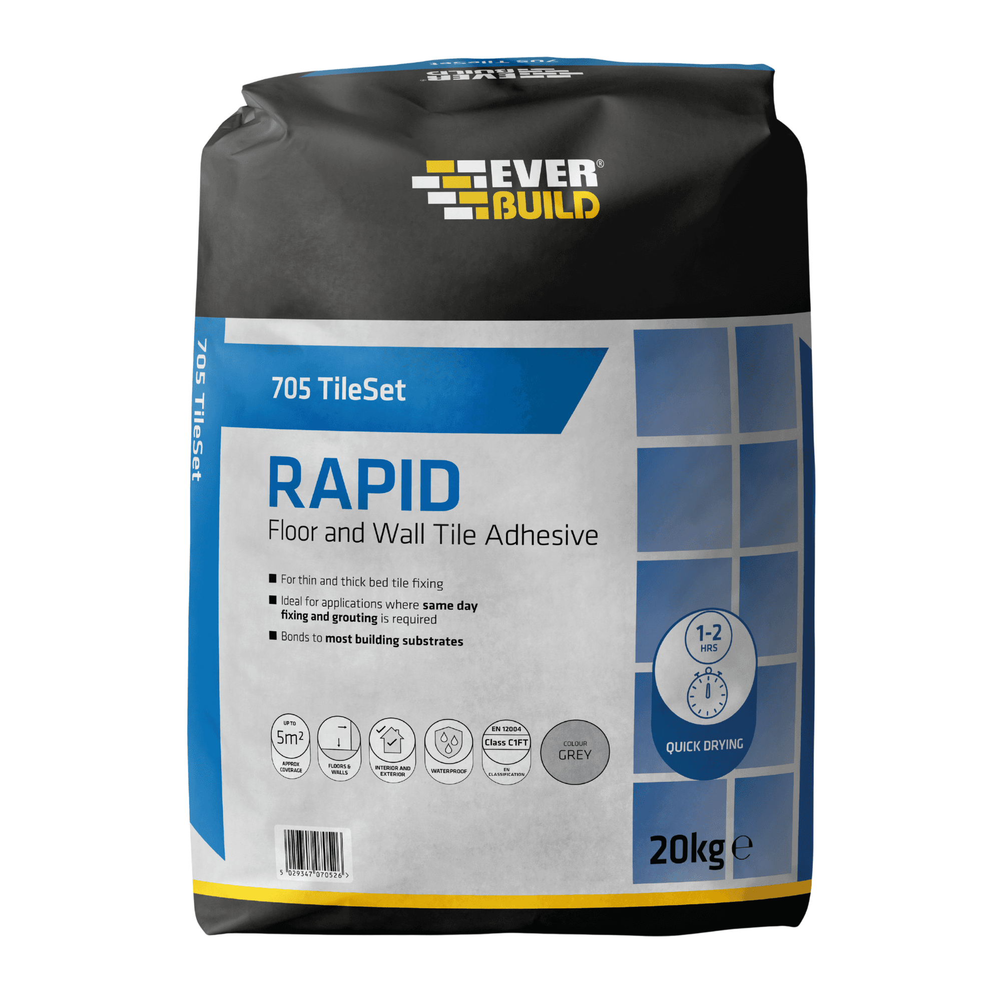 Everbuild 705 TileSet Rapid Floor and Wall Tile Adhesive 20 KG