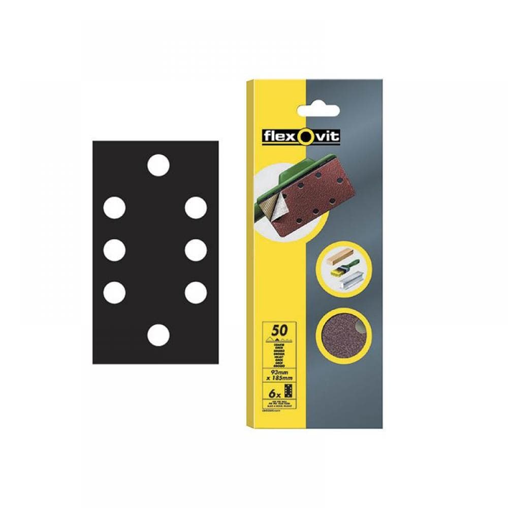 Flexovit 63642526342 1/3 Sanding Sheets Quick-Release Coarse 50 Grit (Pack 6)