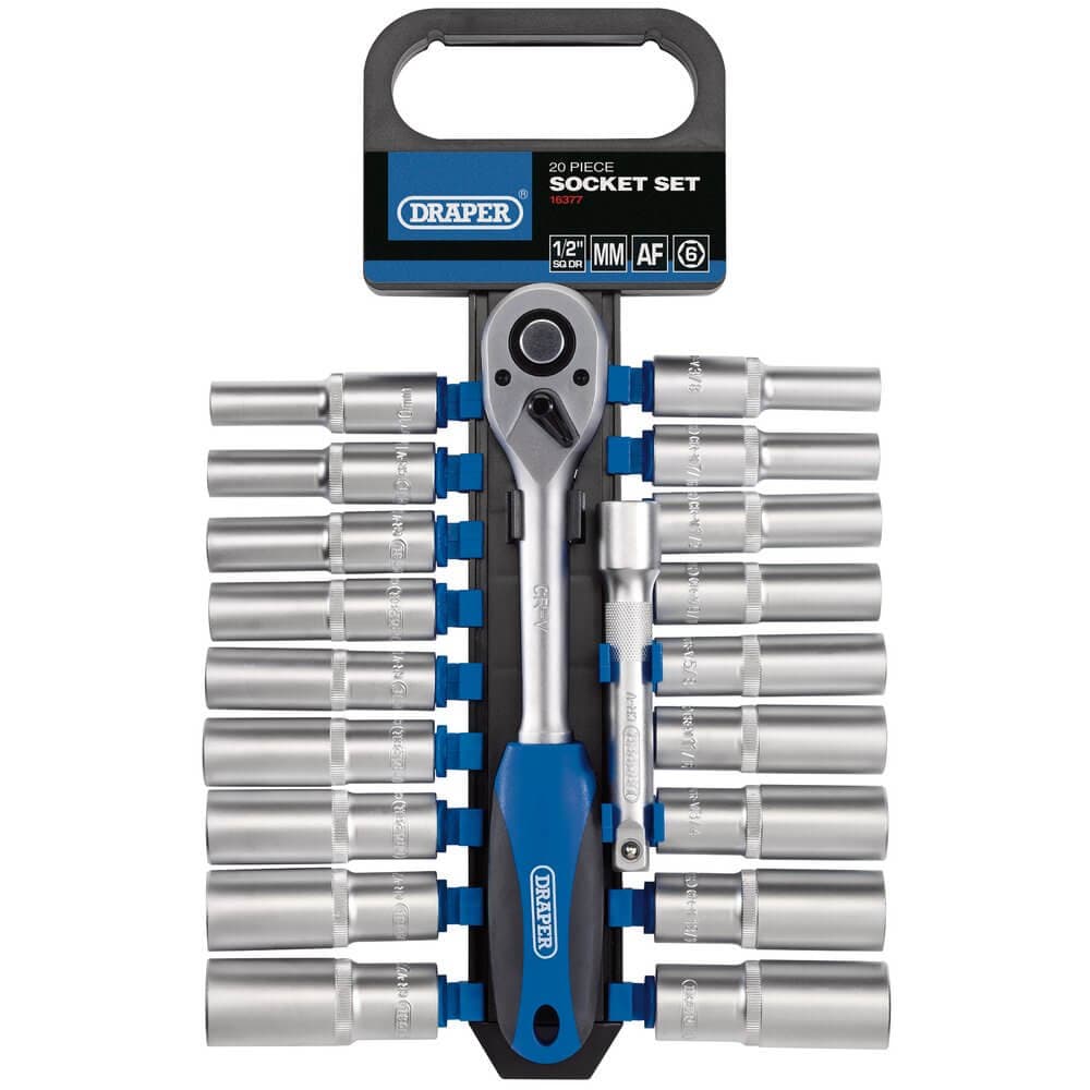 Draper 16377 Combined Mm/Af Deep Socket And Ratchet Set 1/2in Sq. Dr. (20 Piece) per set