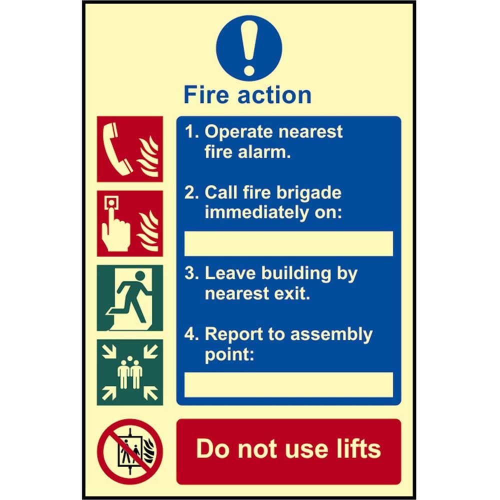 Scan Fire Action Procedure Sign 200mm 300mm Photoluminescent
